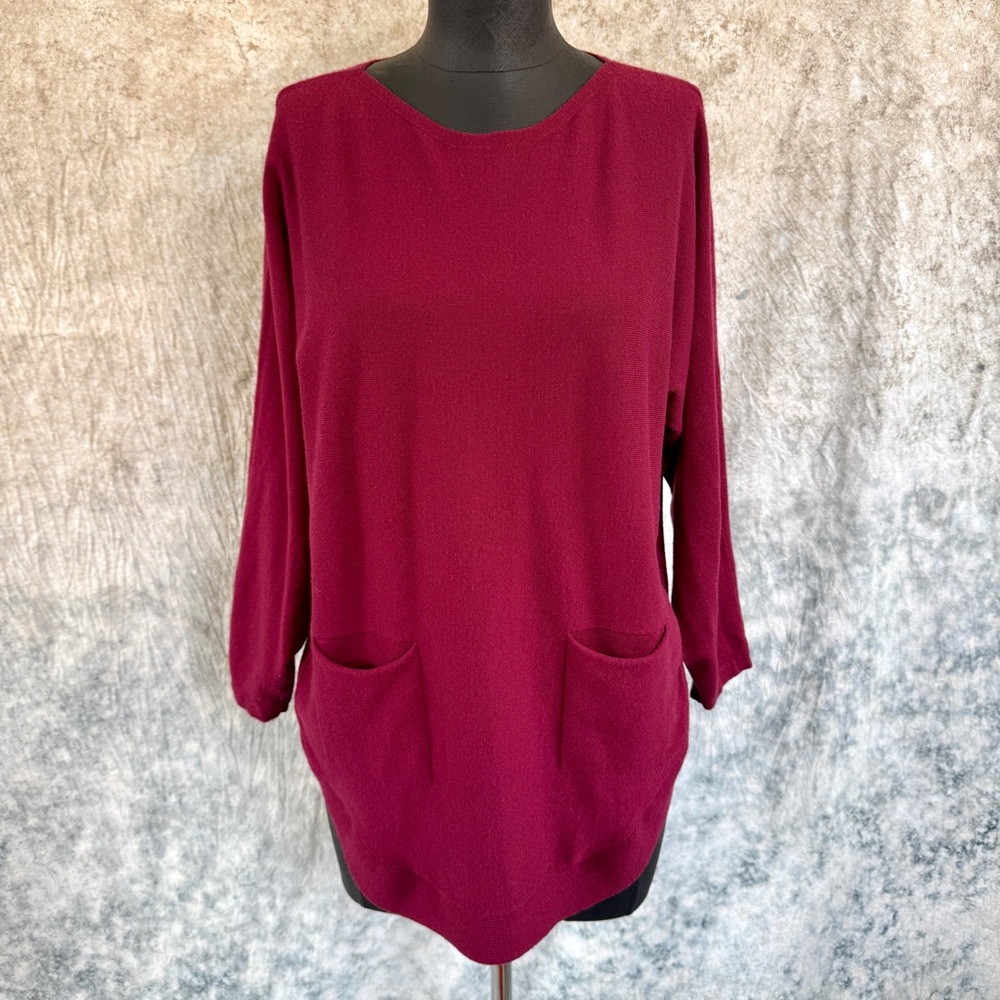 Tempo Paris Burgundy Lightweight Sweater w/ Pockets - S/M